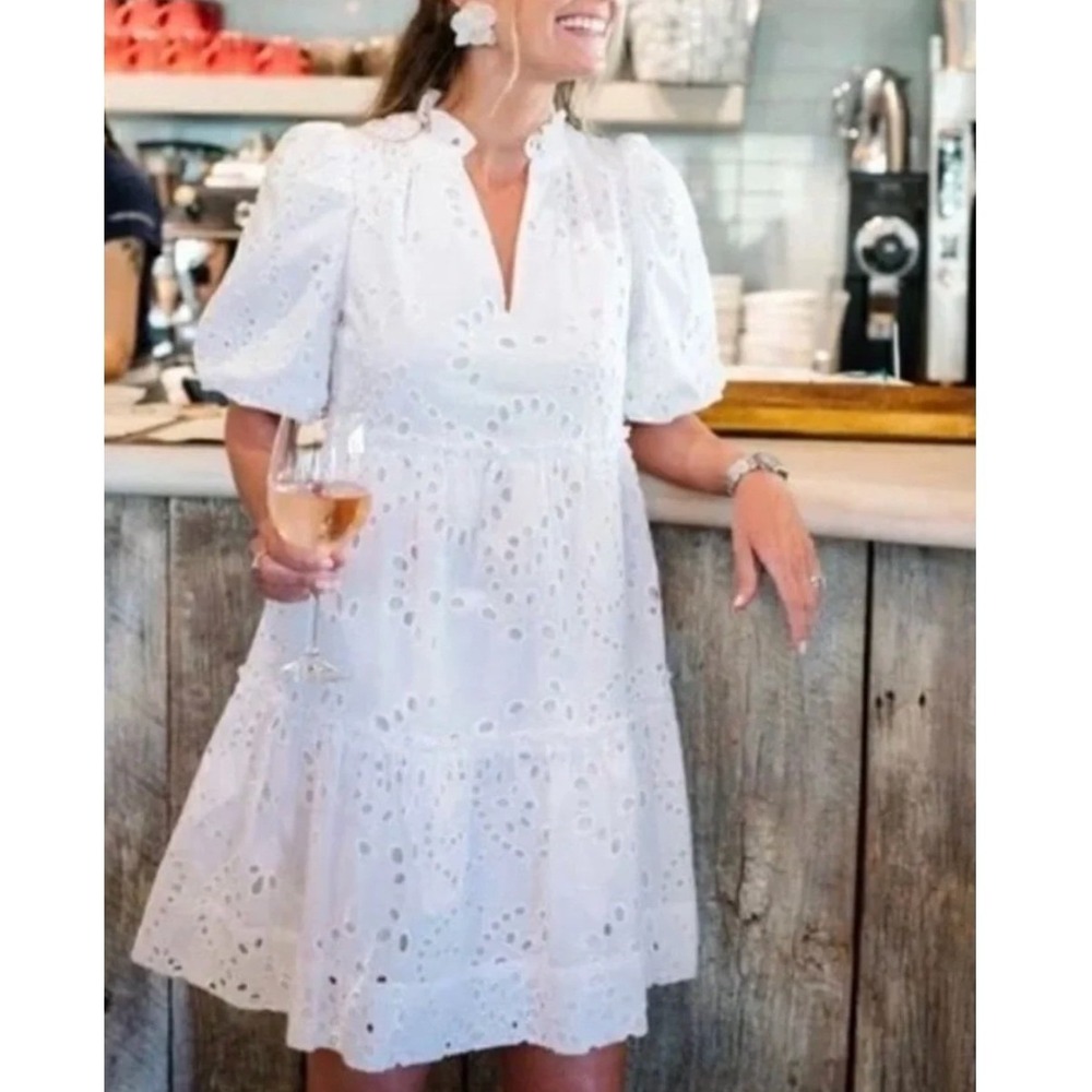 Tuckernuck White Eyelet Puff-Sleeve Mini Dress